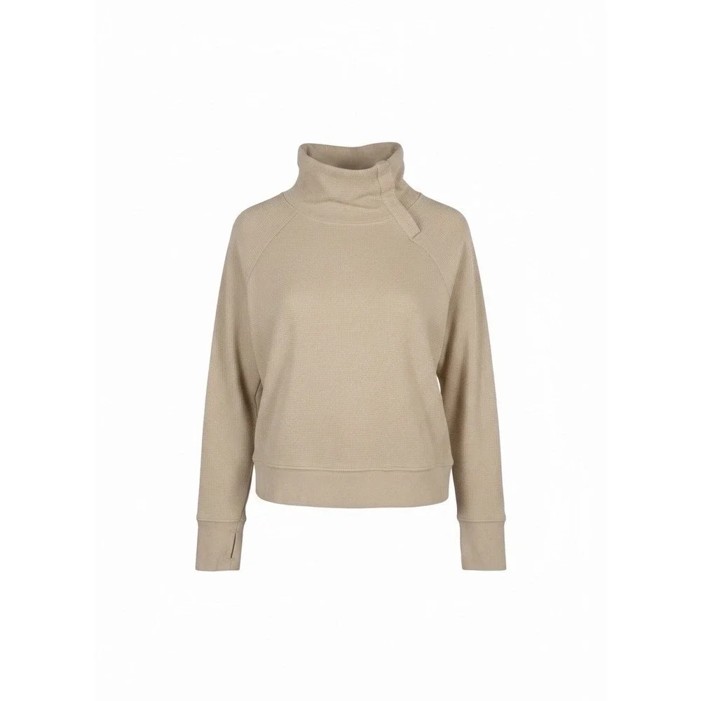 Pact Small Waffle Knit Sweatshirt Pullover Snap Oatmeal 100% Organic Cotton - Picture 2 of 13